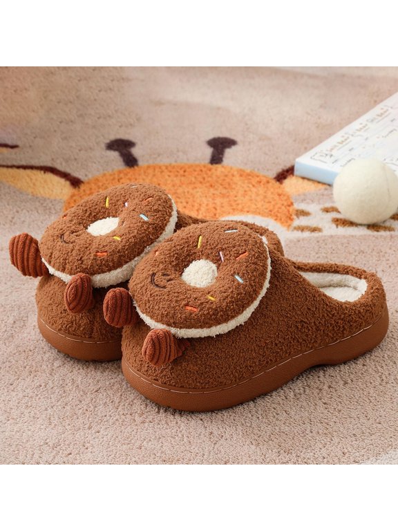 Donut Slippers for Women, Cute Dessert Shaped Fuzzy House Shoes, Soft Plush Closed Toe Footwear for Lounging, Sweet Gift, Multiple Colors