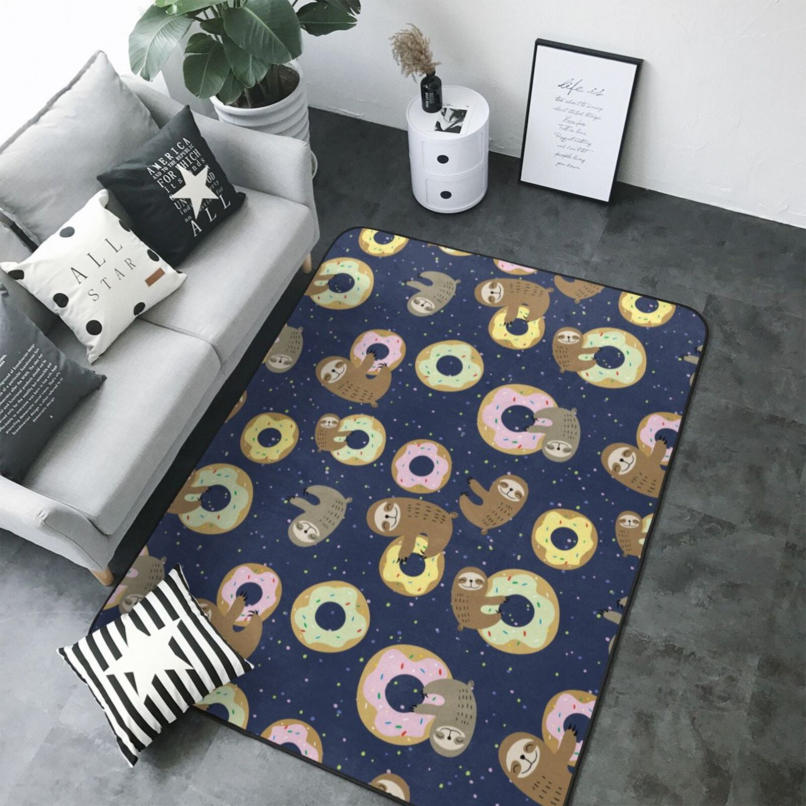 Donut Sloth Print Area Rugs for Living Room Bedroom, 5x7 Soft Throw ...