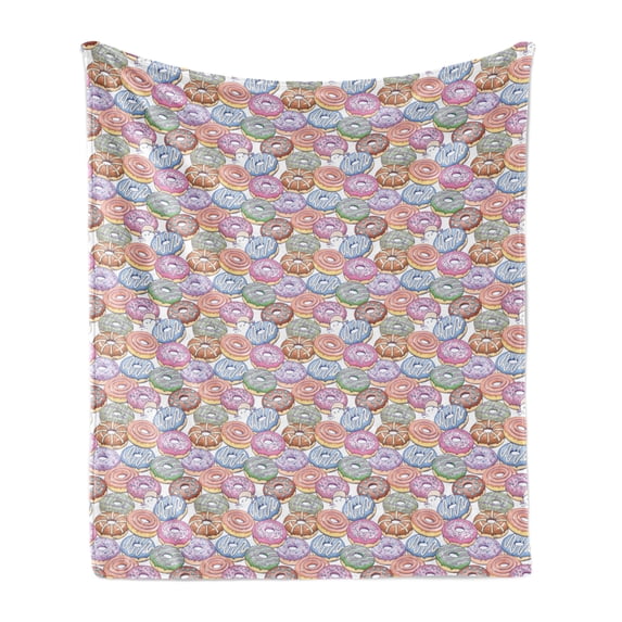Donut Soft Flannel Fleece Throw Blanket, Repetitive Bakery Confectionery Doughnuts Along Tasty Icing on Plain Background, Cozy Plush for Indoor and Outdoor Use, 50" x 70", Multicolor, by Ambesonne