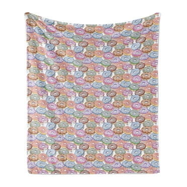 Donut Soft Flannel Fleece Throw Blanket, Repetitive Bakery Confectionery Doughnuts Along Tasty Icing on Plain Background, Cozy Plush for Indoor and Outdoor Use, 60" x 80", Multicolor, by Ambesonne