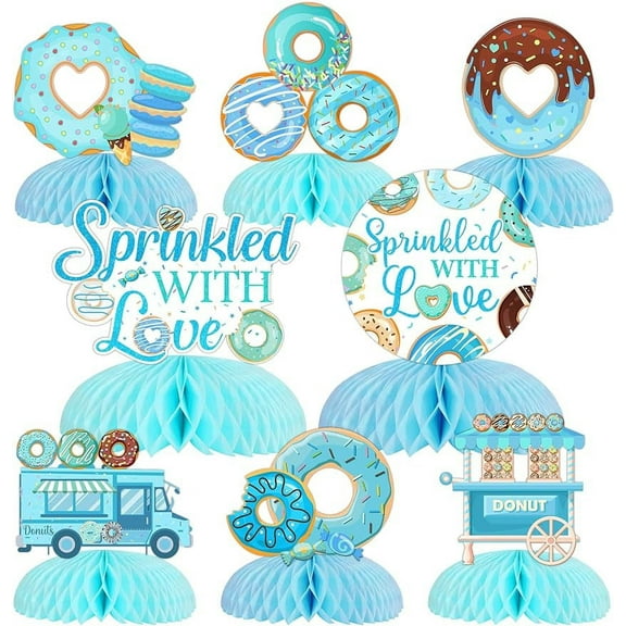 Donut Sprinkle Honeycomb Centerpieces for Boy, Donut Baby Shower Decorations Blue Sprinkled with Love Centerpiece Donut Table Decorations for Boy Baby Shower Party
