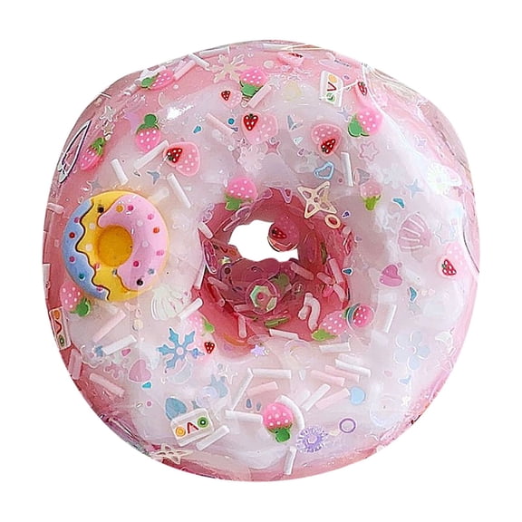 Donut Squishy Fidget Squeeze, Soft Rubber Mini Portable Squishy Fidget, Stress Balls Sensory Gadget Glitter Donut Design for Office Relaxing Leisure Time (Pink)