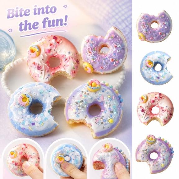 Donut Squishy, Lavender Pastel Squeeze Fidget Toy, Bitten Food Squishy Toy For Home Dorm Decor Stress‑Relief Entertainment