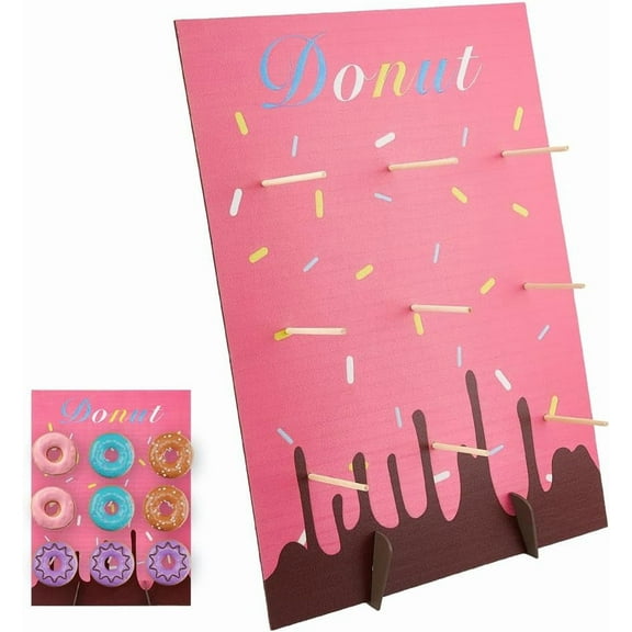 Donut Stand Donut Wall Display Stand Donuts Display Board with 9Pcs Stick Reusable Dessert Table Board Hot Pink Doughnut Holder for Christmas Wedding Birthday Treat Parties Table Decoration