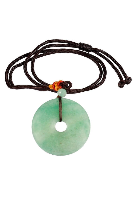 Donut Stone Pendant Necklace for Men Women, Healing Crystal Lucky Coin Necklace Gift with Adjustable Cord for Good Luck Protection