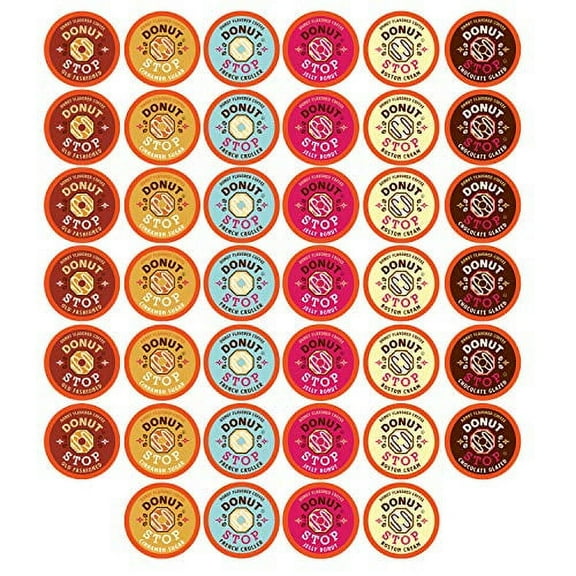 Donut Stop Flavored Coffee Pods, Compatible with 2.0 K-Cup Brewers, Donut Flavor Coffees, Assorted Variety Pack, 40 Count