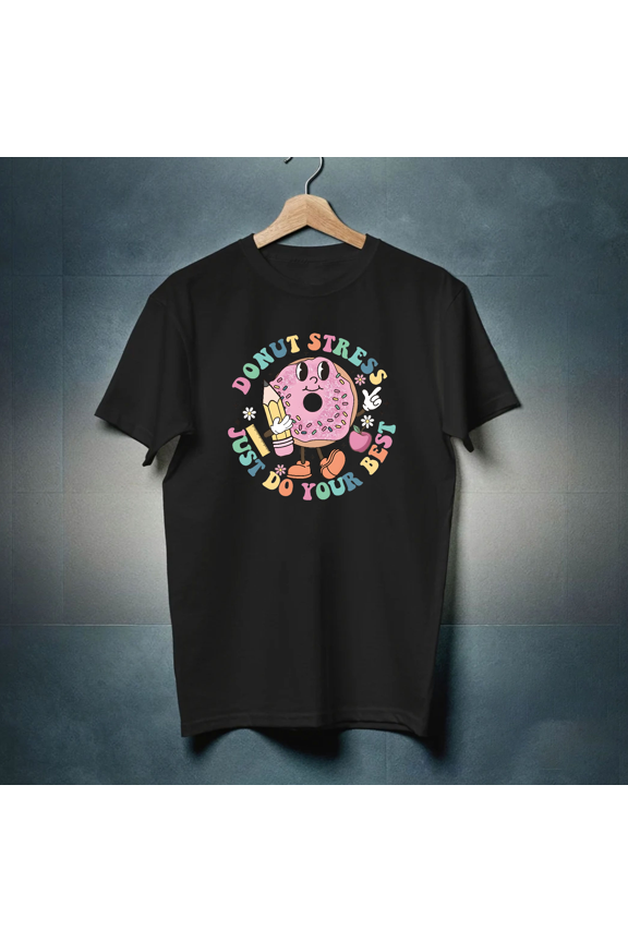 Donut Stress Funny Cute Food Lover Retro Vintage Pun Humor Sweet Treat Sweatshirt, for men & women, up to size 5XL.