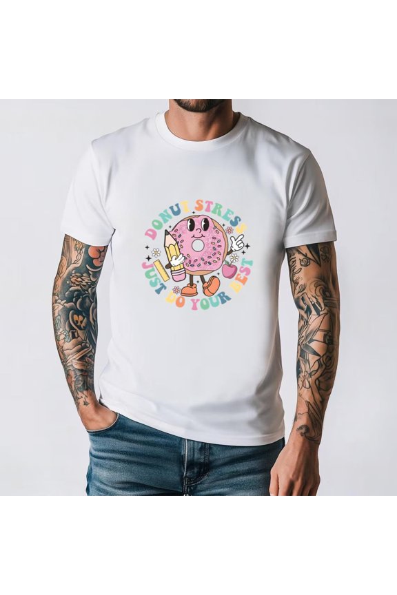 Donut Stress Funny Cute Food Lover Retro Vintage Pun Sweet Top Unisex T-Shirt, for men & women, up to size 5XL.