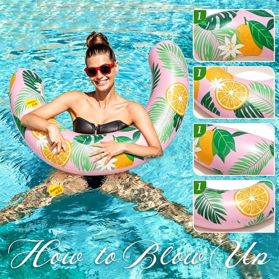 Donut Swim Float, Inflatable Pool Tube for Lake Beach, Summer Water Floating Gear, Tropical Print Water Tube