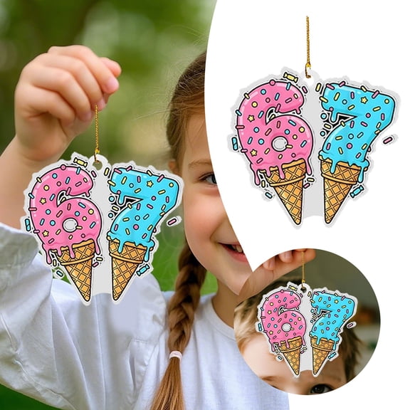 Donut Themed Number 67 Ornament 3.15 Inch Acrylic Flat Pendant, Pink Icing Sprinkles 67th Birthday Decoration for Foodie Girls, Funny Xmas Tree Hanging Charm 1967 Anniversary Gift Home Decor