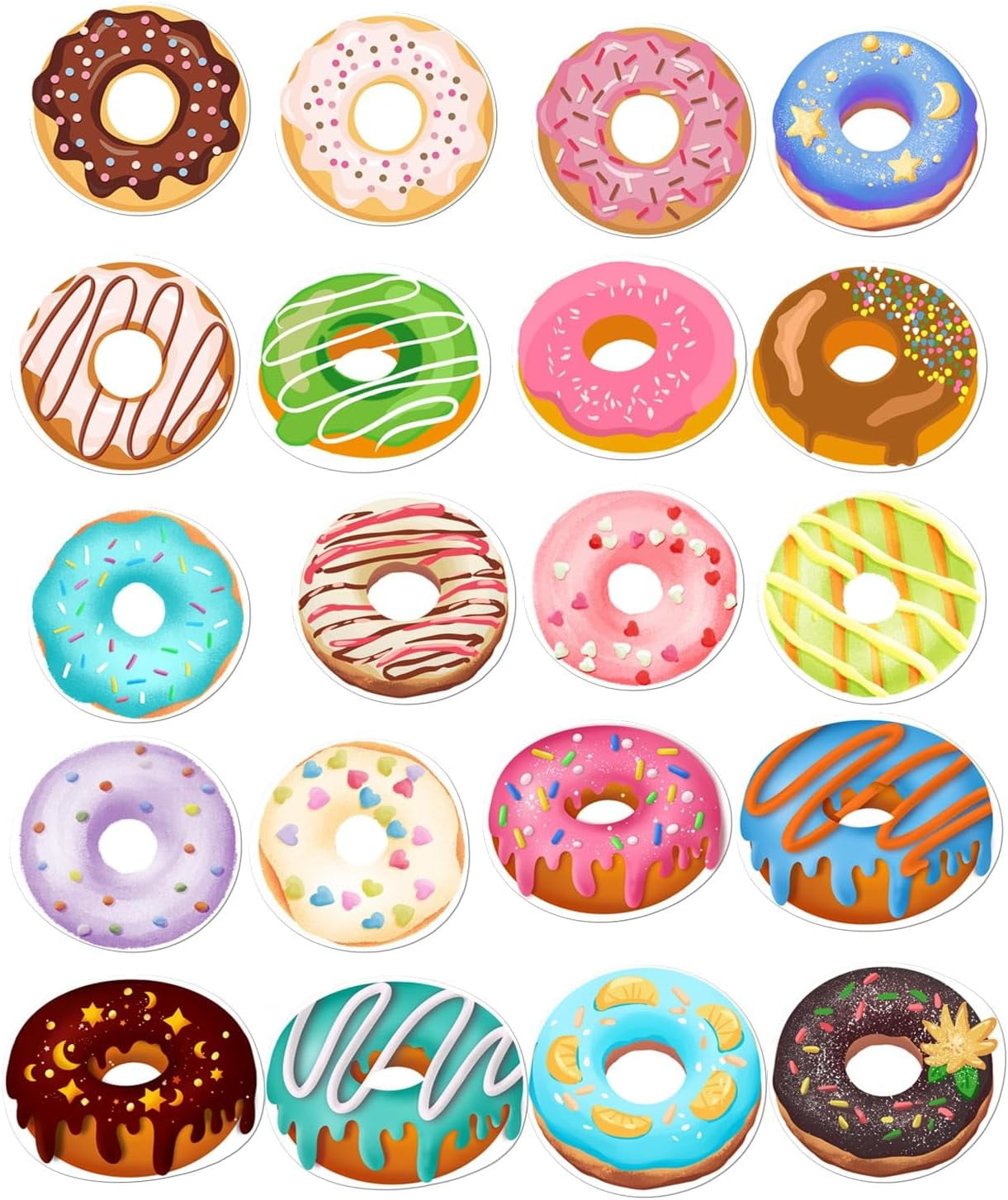 Donut Thick Gel Clings Stickers 1.5inch 20Pcs Dessert Window Gel Stickers for Kids, Removable and Reusable Gel Decals