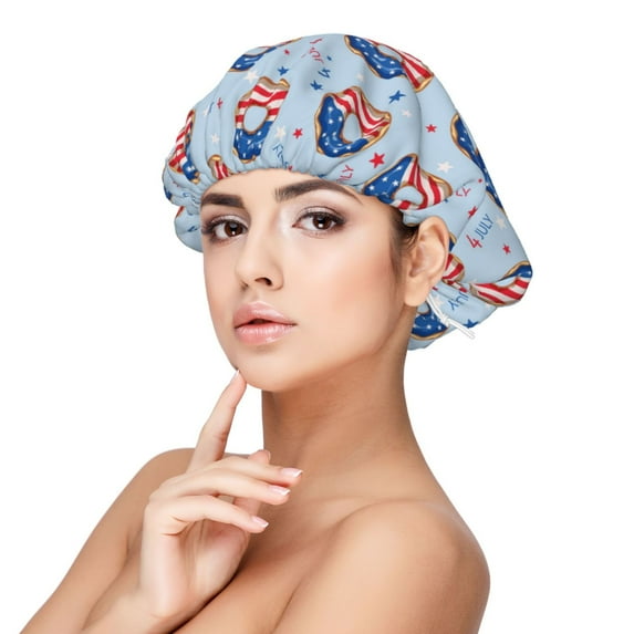 Donut with the USA Fag Silk Bonnet for Sleeping Women Men, Adjustable Elastic Satin Bonnet Bonnet for Sleeping, Soft Cute Similar Silk Curly Hair Bonnet for Sleeping
