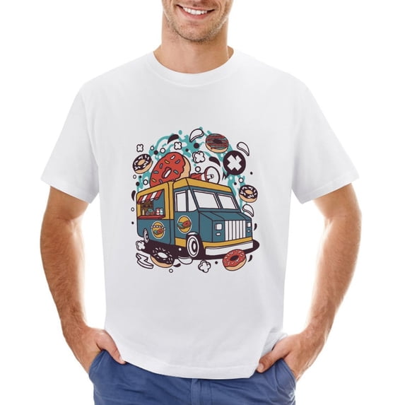 Donut Van Men’s T-Shirt 100% Cotton Casual Short Sleeve Tops Gift Tee White 5XL