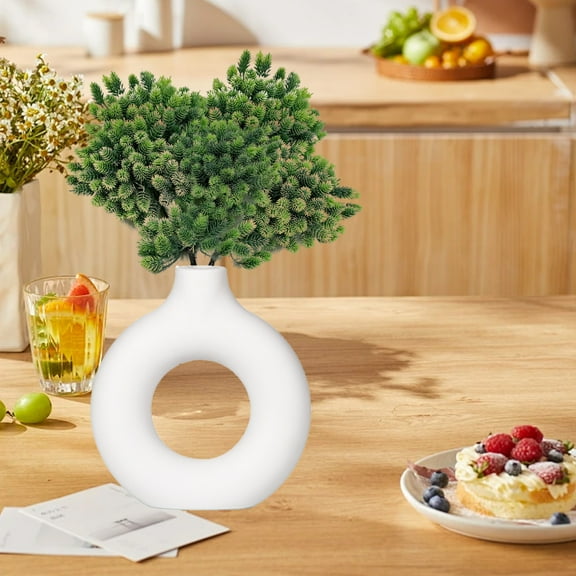 Donut Vase, Circle Vase for Plastic, Round Matte White Plastic Vase for Fresh Cut Flowers, Pottery Vases for Home Decor, Wedding, Media Stand Decor, Console Table