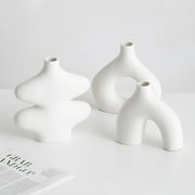 Donut Vase, Set of 3 - Minimalist Nordic, White Ceramic Hollow Donut Vase Decor | Table Centerpiece, Olive Plant, Wedding, Living Room, Bookshelf, Office, Modern Home, Entryway, Console - White