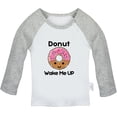 thumbnail image 1 of Donut Wake Me UP Funny T shirt For Baby, Newborn Babies T-shirts, Infant Tops, 0-24M Kids Graphic Tees Clothing (Long Gray Raglan T-shirt, 6-12 Months), 1 of 4