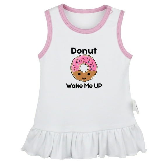 Donut Wake Me UP Funny Dresses For Baby, Newborn Babies Skirts, Infant Princess Dress, 0-24M Kids Graphic Clothes (White Sleeveless Dresses, 12-18 Months)