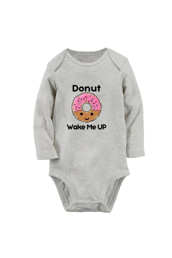 Donut Wake Me UP Funny Rompers, Newborn Baby Unisex Bodysuits, Infant Jumpsuits, Toddler 0-12 Months Kids Long Sleeves Oufits (Gray, 0-6 Months)