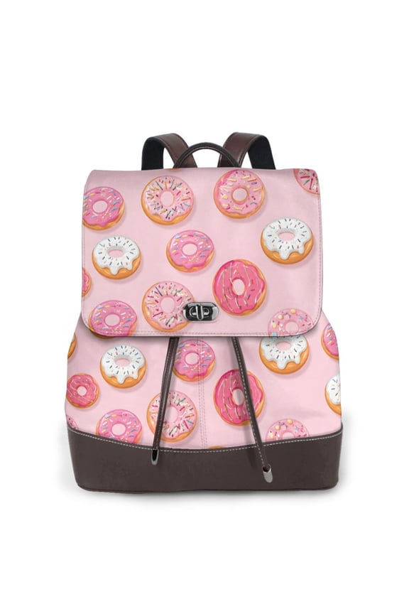 Donut Women's Leather Backpack All-Over Print Bag for Work and Travel