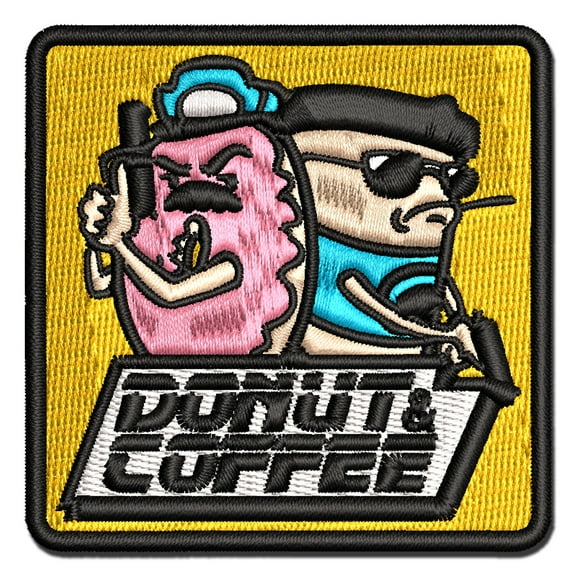 Donut and Coffee Buddy Cop Applique Multi-Color Embroidered Iron-On Patch - 3 Inch Medium