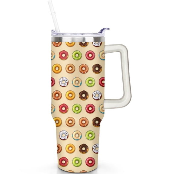 Donuts 40oz Tumbler with Handle & Spill Proof Lid Donuts Theme 40 oz Tumbler Straw Included Double Insulated Travel Cup Ideal Donuts Gifts