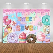 Donuts 7th Birthday Backdrop Sweet Sassy and Seven Donuts Birthday Party Decorations Background for Girls Happy 7th Birthday Cake Table Banner Photo Booth Props