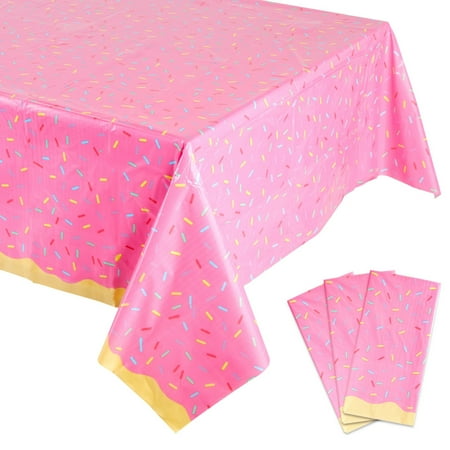 Blue Panda Pink Donut Party Tablecloths - Vibrant Sprinkle Decor & Donut Party Decorations - Disposable Plastic & Sprinkle Tablecloth - 54 x 108 in - Pack of 3
