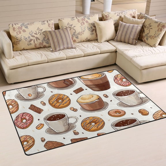 Donuts Coffee Biscuits Area Rug Washable Floor Carpet Mat 60 x 39 inch for Bedroom Living Room Kids Room Home Decor