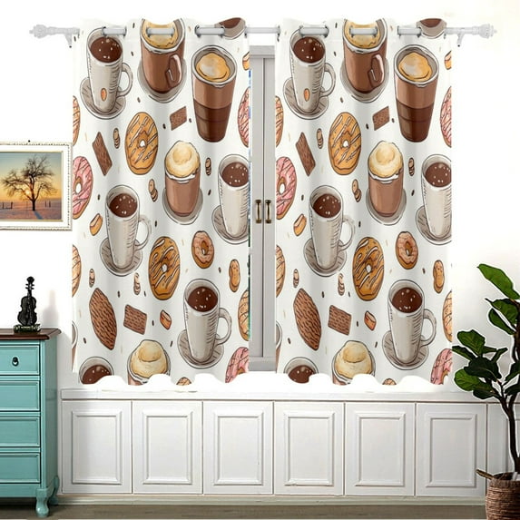 Donuts Coffee Biscuits Black Out Curtains Aesthetic for Bedroom Living Room Sliding Glass Doors Kitchen Windows 2 panels set