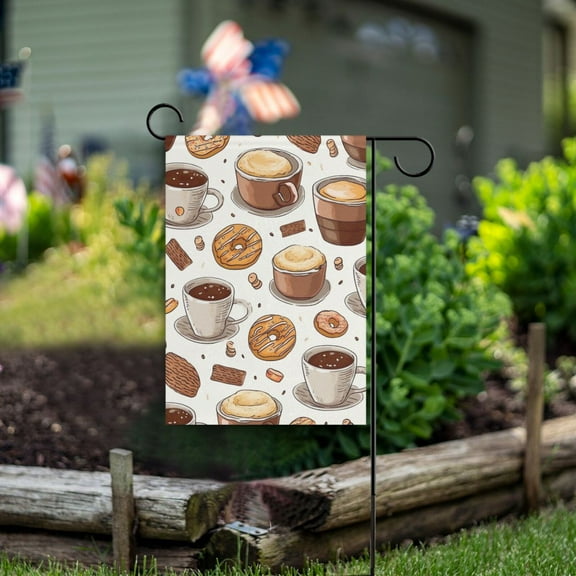 Donuts Coffee Biscuits Garden Flag Double Sided Outdoor Banners for Courtyard Outdoor Lawn Farmhouse Holiday Decorations