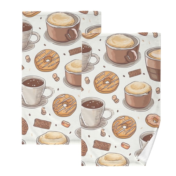 Donuts Coffee Biscuits Hand Towel Bath Towels Face Towels Cotton Absorbent for Home Hotel Spa Swimming Yoga Sports Decorative Towel Set of 2