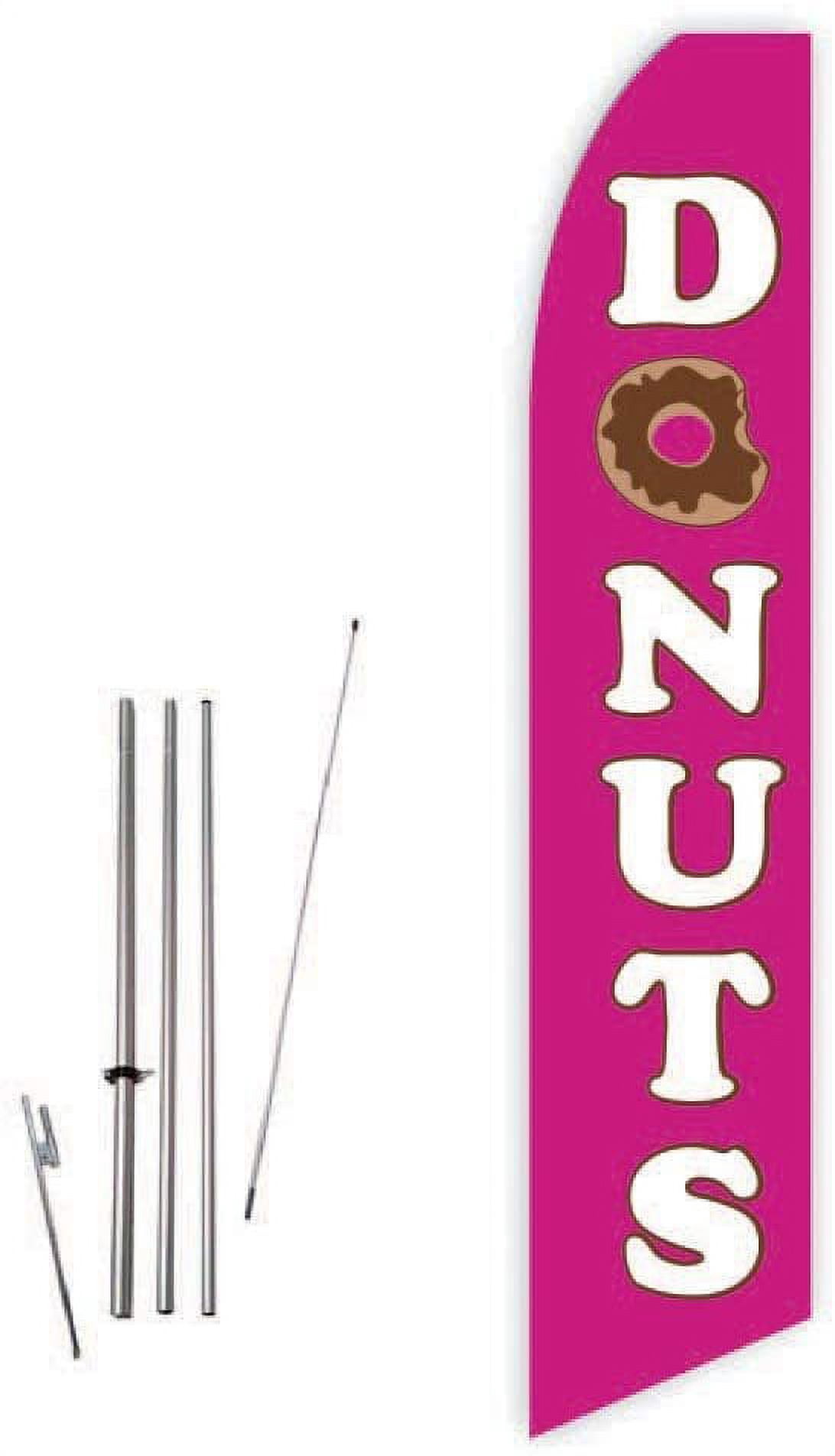 Donuts Light Magenta Super Novo Feather Flag - Complete with 15ft Pole Set and Ground Spike