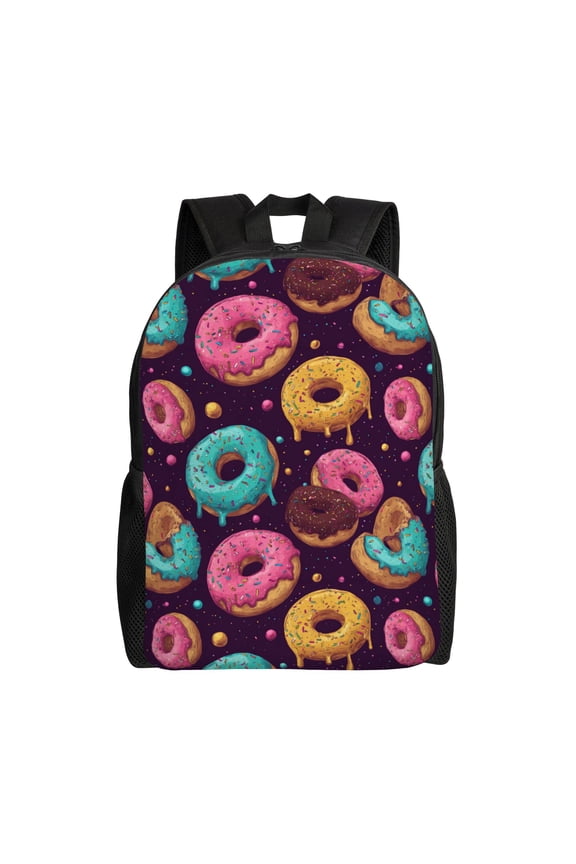 Donuts Pattern Backpack with 15 Inch Laptop Compartment,Water-Resistant Daypack, Large Capacity Backpack with Adjustable Breathable Shoulder Straps for Daily Use Travel Gym