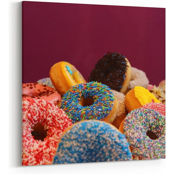 Donuts Photography Art Sprinkles Pink Background, Kitchen Decoration Painting Canvas Wall Art Décor, 24x24 Inch