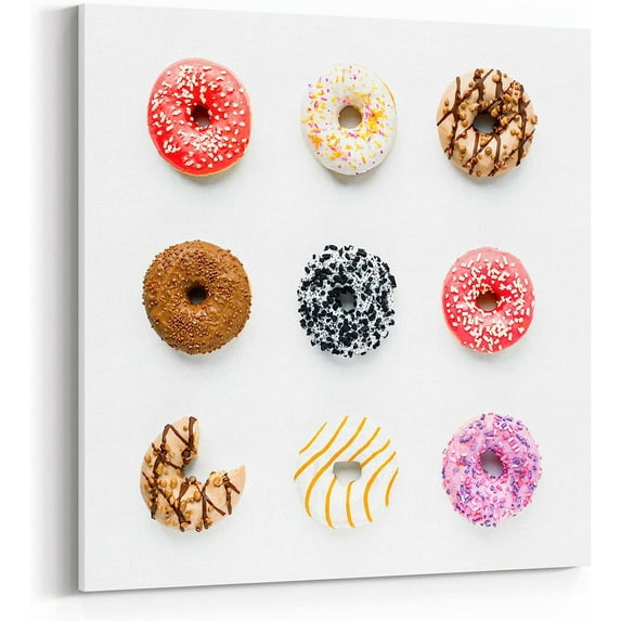 Donuts Photography Art White Background, Kitchen Decoration Painting Canvas Wall Art Décor, 16x16 Inch