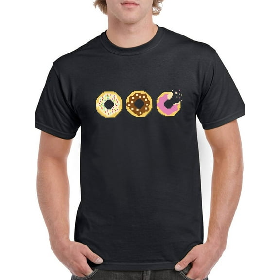 Donuts Pixel Art Men Black T-Shirt, Male x-Large