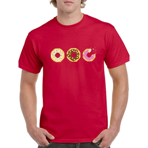 Donuts Pixel Art Men Red T-Shirt, Male x-Large