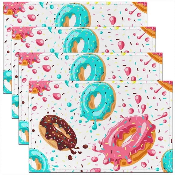 Donuts Placemats Set of 4, Chocolate Doughnut Place Mats 12x18 Inch for Dining Table Decorations, Whimsical Dessert Table Mats for Kitchen Decor Dinner Indoor