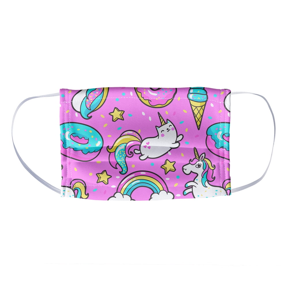 POPFUNK Donuts Rainbows and Unicorns Pattern 1-Ply Reusable Face Mask Covering, Kids