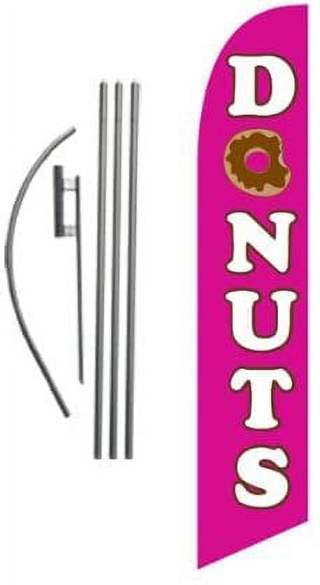Donuts Shop Advertising Feather Banner Swooper Flag Set with 15 Foot Flag Pole Kit and Ground Stake