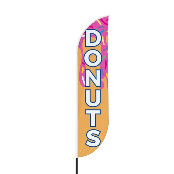 Donuts Sign feather flag for Outdoor by Mavis Print | 11.5 FEET Long Polyester Outdoor Banner Flag for Easy Hang | HD Print Swooper I Flag Only for Food Advertising | Made in USA I Flag Only