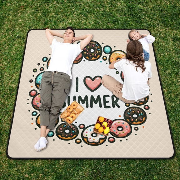 Donuts Summer Beach Blanket Outdoor Picnic Blanket 78"x 78" Waterproof Foldable for Beach Camping Travel Hiking Grass Lawn Park