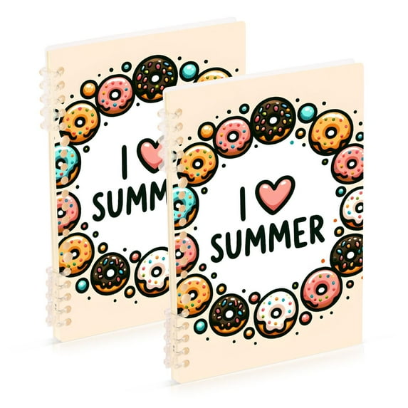 Donuts Summer Ring Binder Notebook Journey Note Diary College Ruled Spiral Notebook Study Loose Leaf Paper A5 60 Pages