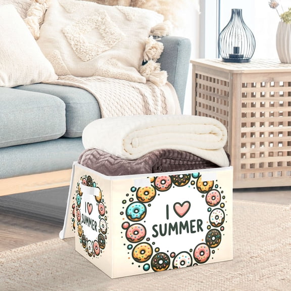 Donuts Summer Storage Basket Foldable Laundry Basket Shelf Kids Toy Storage Container Organizer with Handles
