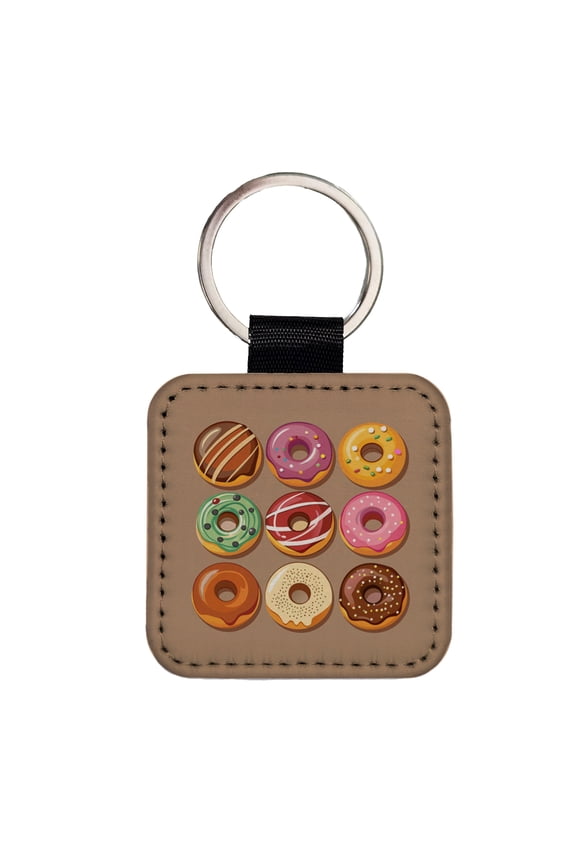 Donuts Tasty Faux Leather Square Keychain