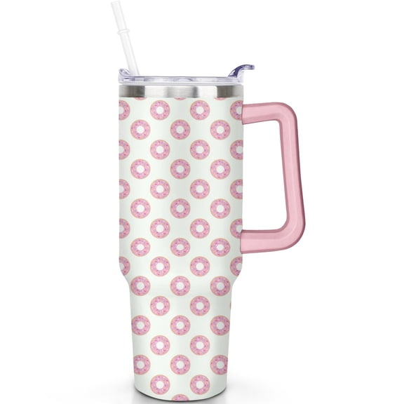 Donuts Theme 40oz Tumbler with Handle 40 oz Donuts Tumbler Leak-Proof Lid + Straw Double Insulated Travel Mug Donuts Lover Gifts for Men & Women