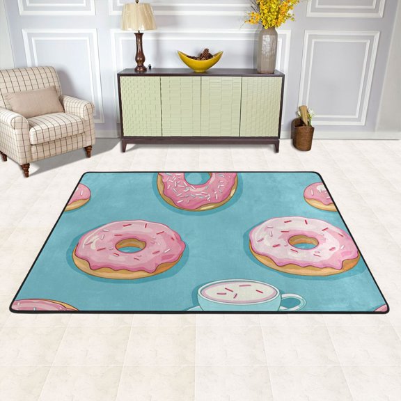 Donuts with Coffee Area Rug Washable 72 x 48 Floor Carpet Mat Non Slip for Bedroom Living Room Kids Room Home Decor