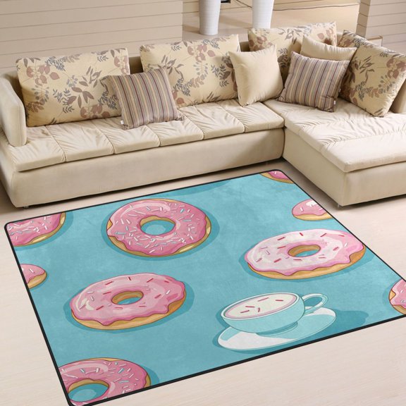 Donuts with Coffee Area Rug Washable 80 x 58 Floor Carpet Mat Non Slip for Bedroom Living Room Home Decor