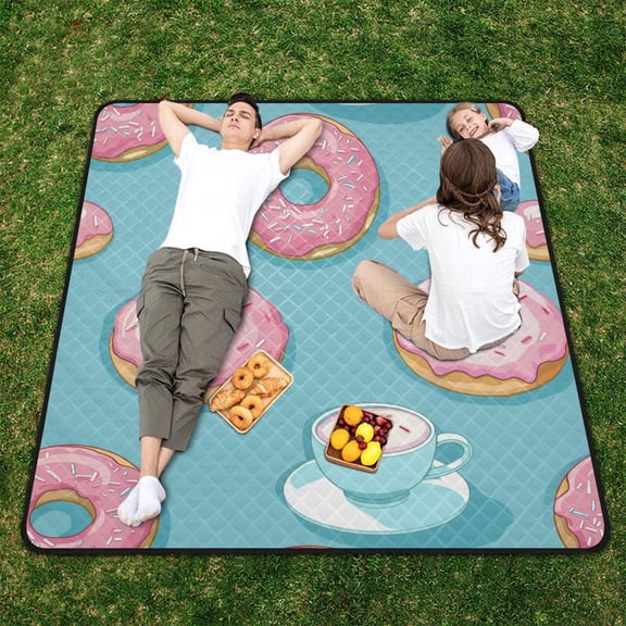Donuts with Coffee Beach Blanket Outdoor Picnic Blanket 78"x 78" Waterproof Foldable for Beach Camping Travel Hiking Grass Lawn Park