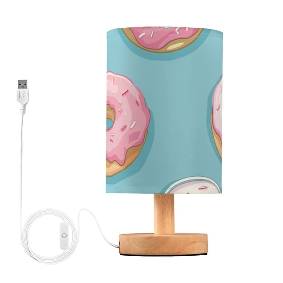 Donuts with Coffee Table Lamp USB Bedside Desk Nightstand Lamp Printed Gifts Small Lamp Wood Base for Bedroom Living Room Kids Room College Dorm